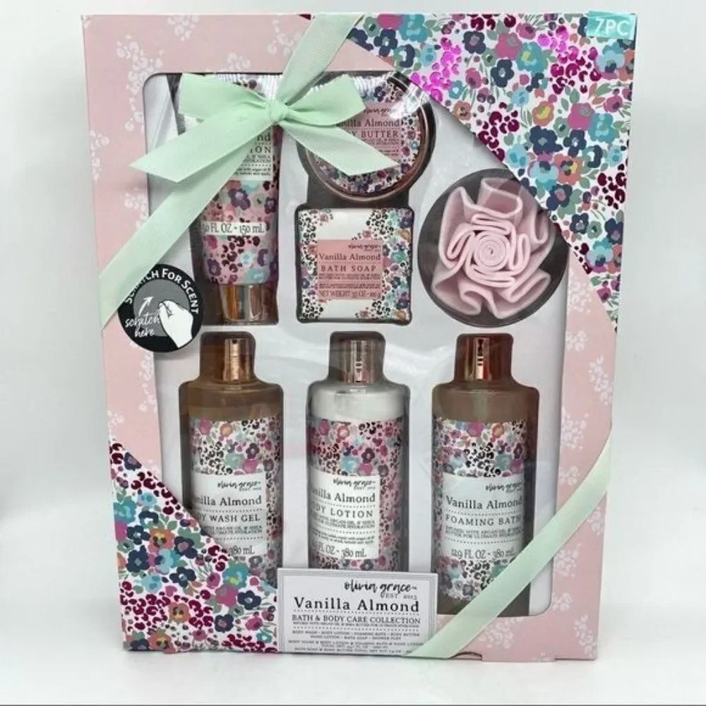 Bath and Body Gift Set Vanilla Almond Lotion Body Wash Soap New